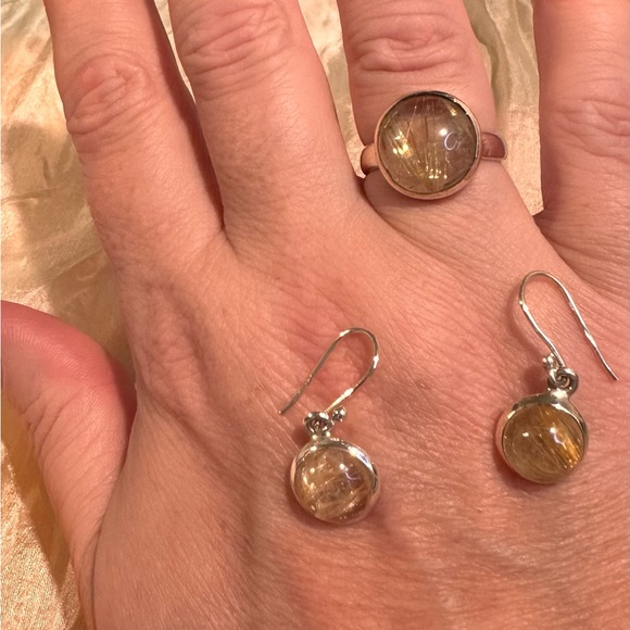 Golden Tourmalated Quartz Ring and Earrings - Picture 5 of 13